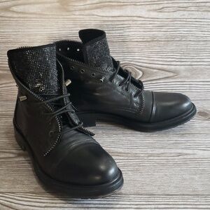 Keb Black Leather Lace Up Combar Boots Womens Size 38